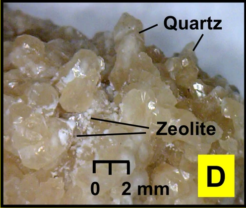 Mẫu zeolite và thạch anh có trong lớp trầm tích của hồ Corriental.
